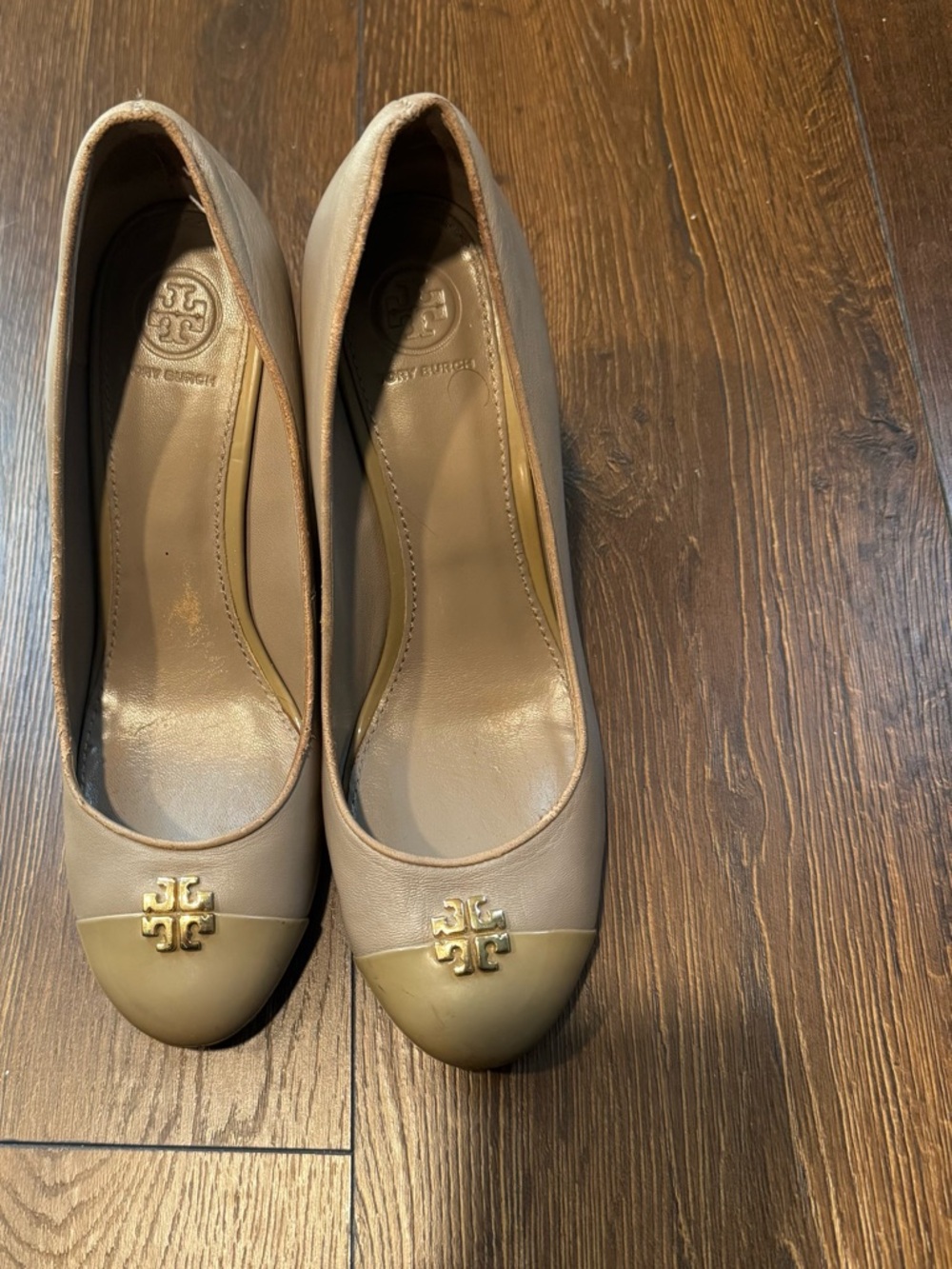 Tory Burch Taupe Leather Wedge Shoes